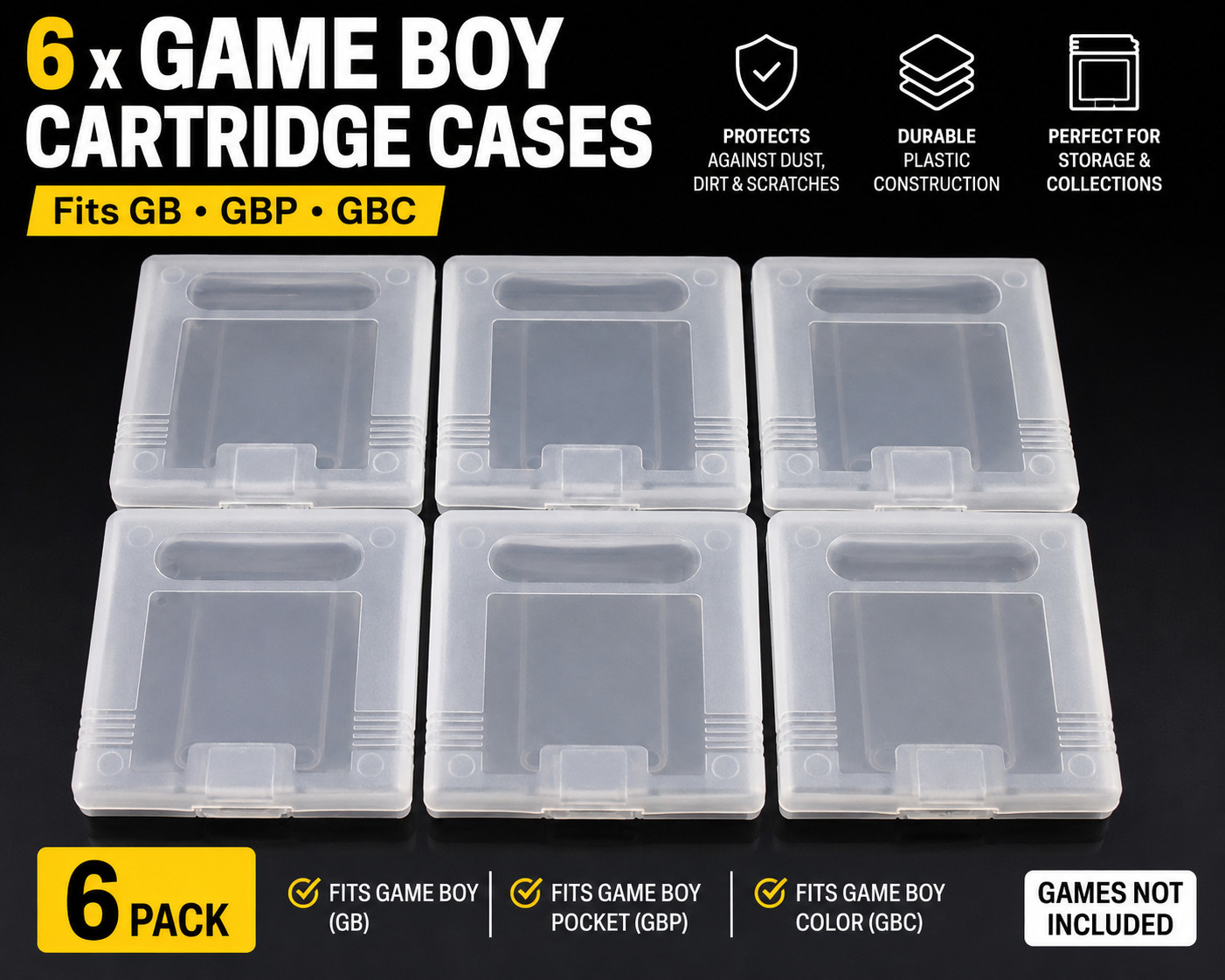 6x Clear Game Cartridge Protective Cases For Nintendo Game Boy GB GBC GBP