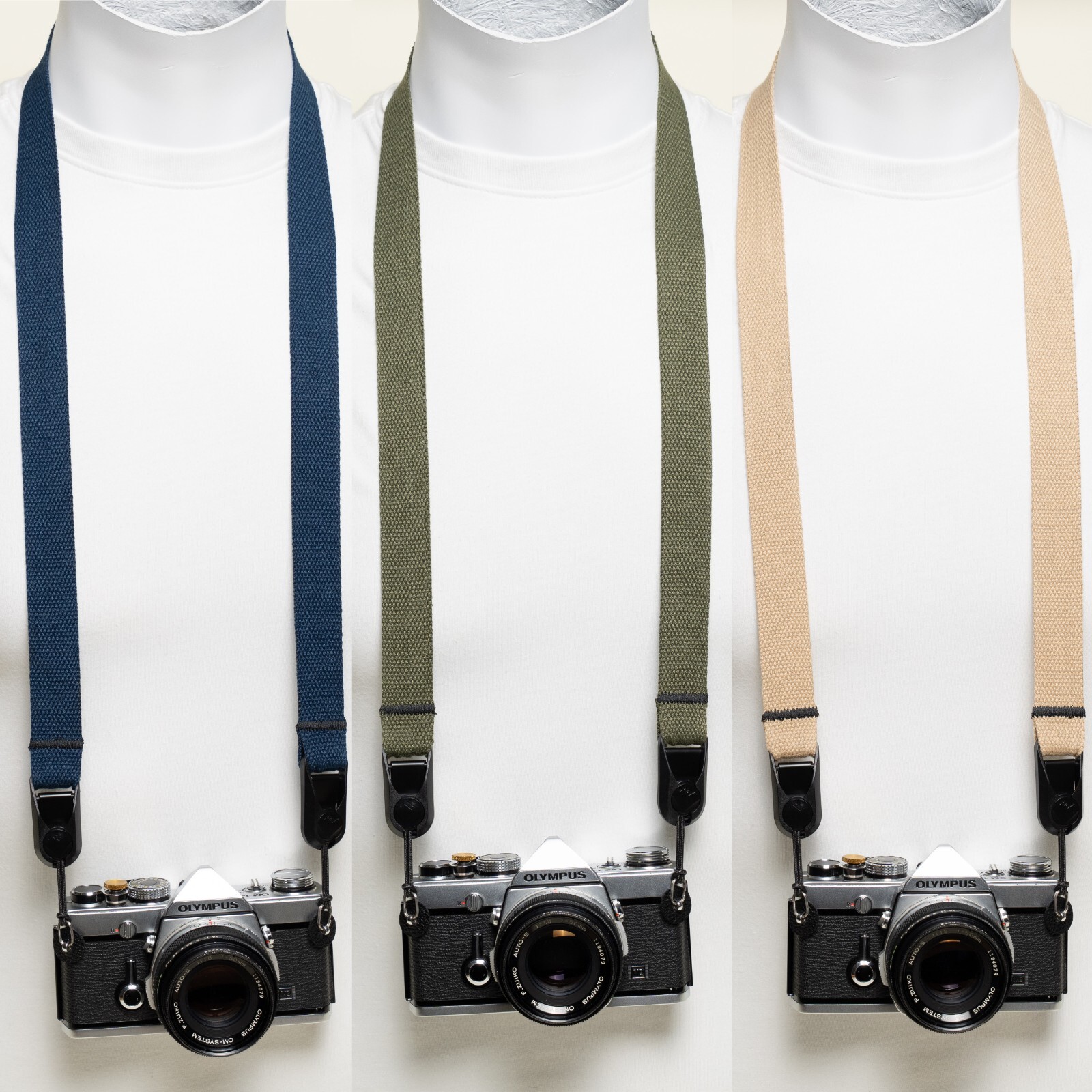 Cotton Camera Neck Strap w/ Peak Design Anchors Navy Blue / Khaki / Olive Green