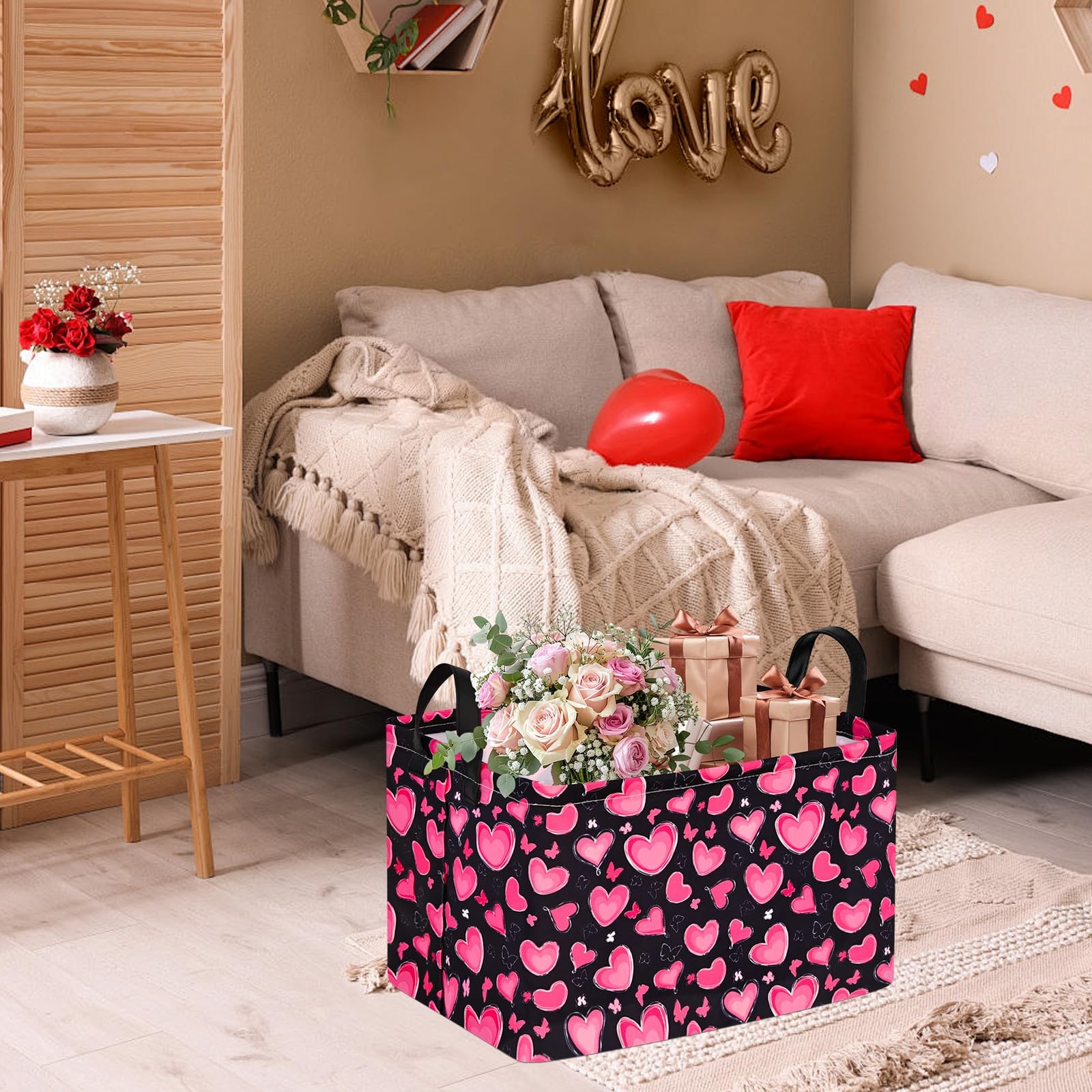 MAIZMZ Empty Gift Basket for Girls Heart Print Storage Cube for Women, Closet...