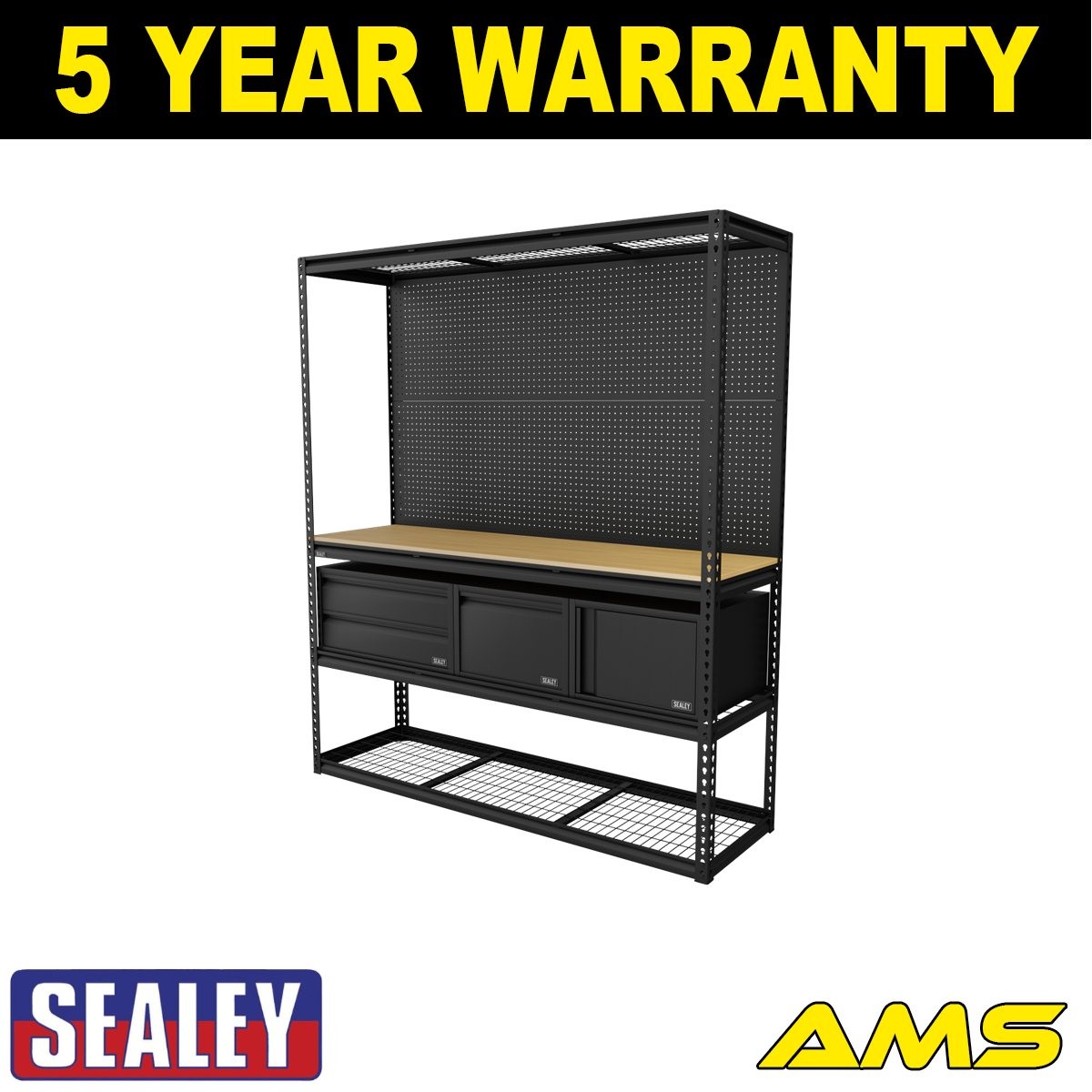 Sealey Heavy-Duty Modular Workbench & Racking Kit with 3 Storage Units