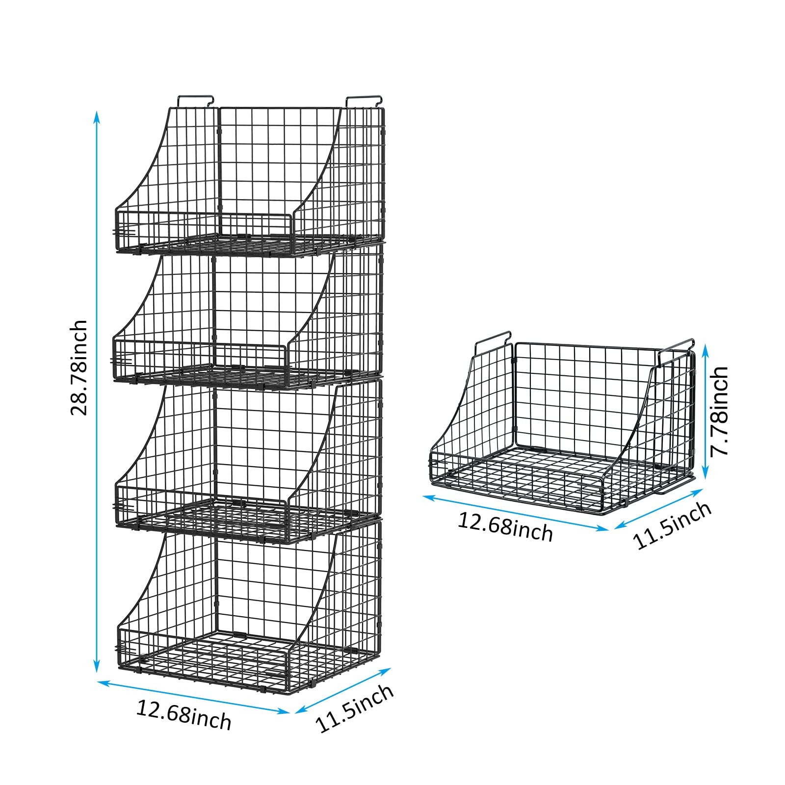 4-Pack Stackable Wire Baskets for Closet Organizers and Storage, Open Storage...