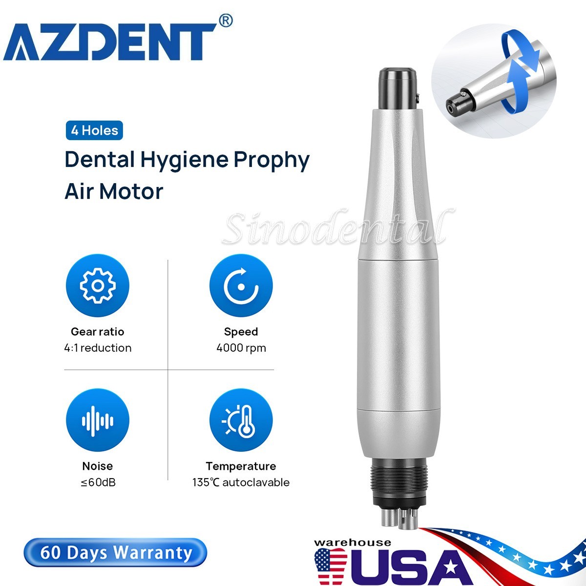 Dental Hygiene Prophy Handpiece 360° Swivel 4:1 Nose Cone Air Motor 4Holes
