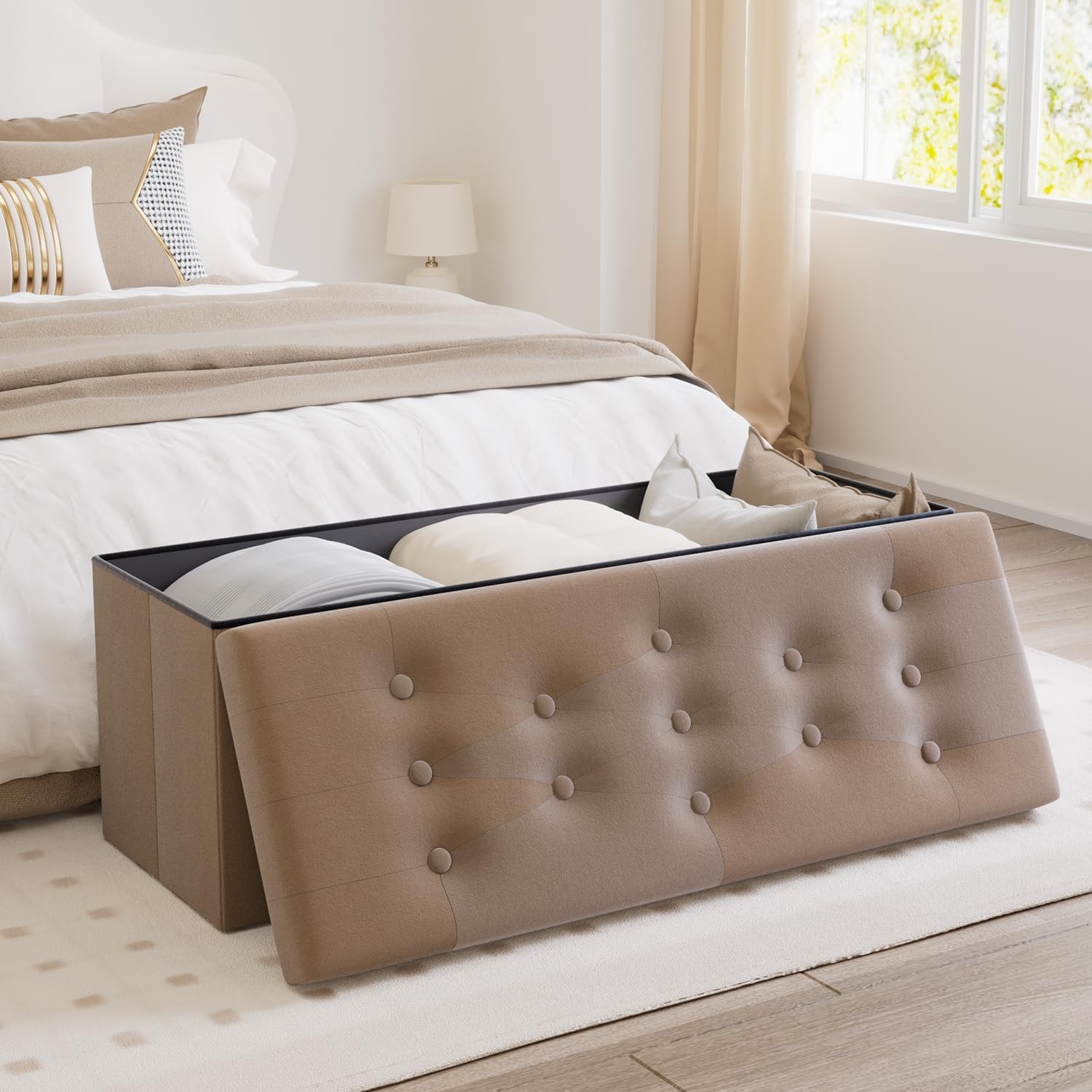 PRANDOM Jumbo Ottoman with Storage [1-Pack] 43D x 15W x 15H, Dark Coffee