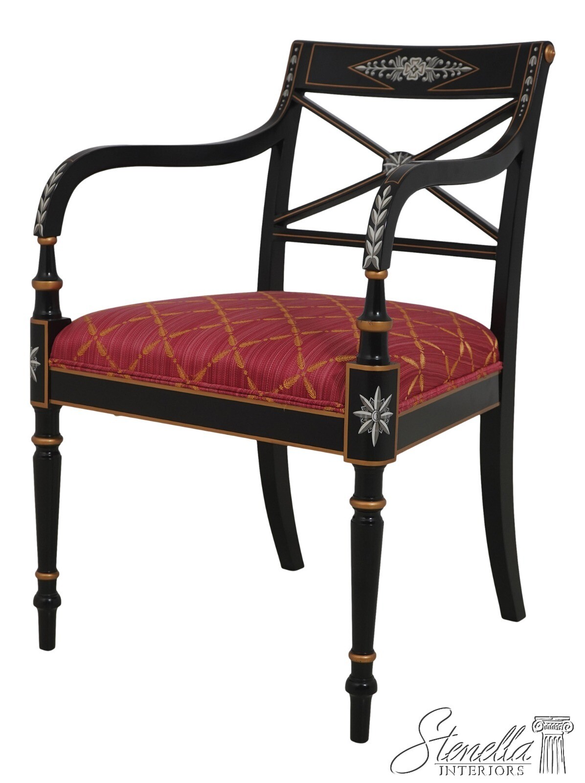 68782: KINDEL Regency Style Black Lacquer Armchair