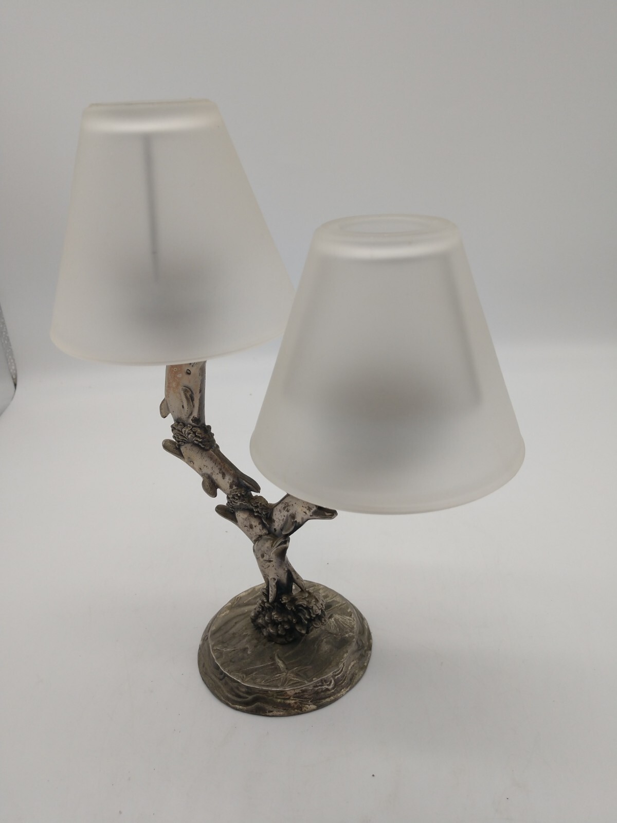 Dolphin Tealight Metal Double Lights Shades 10 inches tall 6 figurines waves
