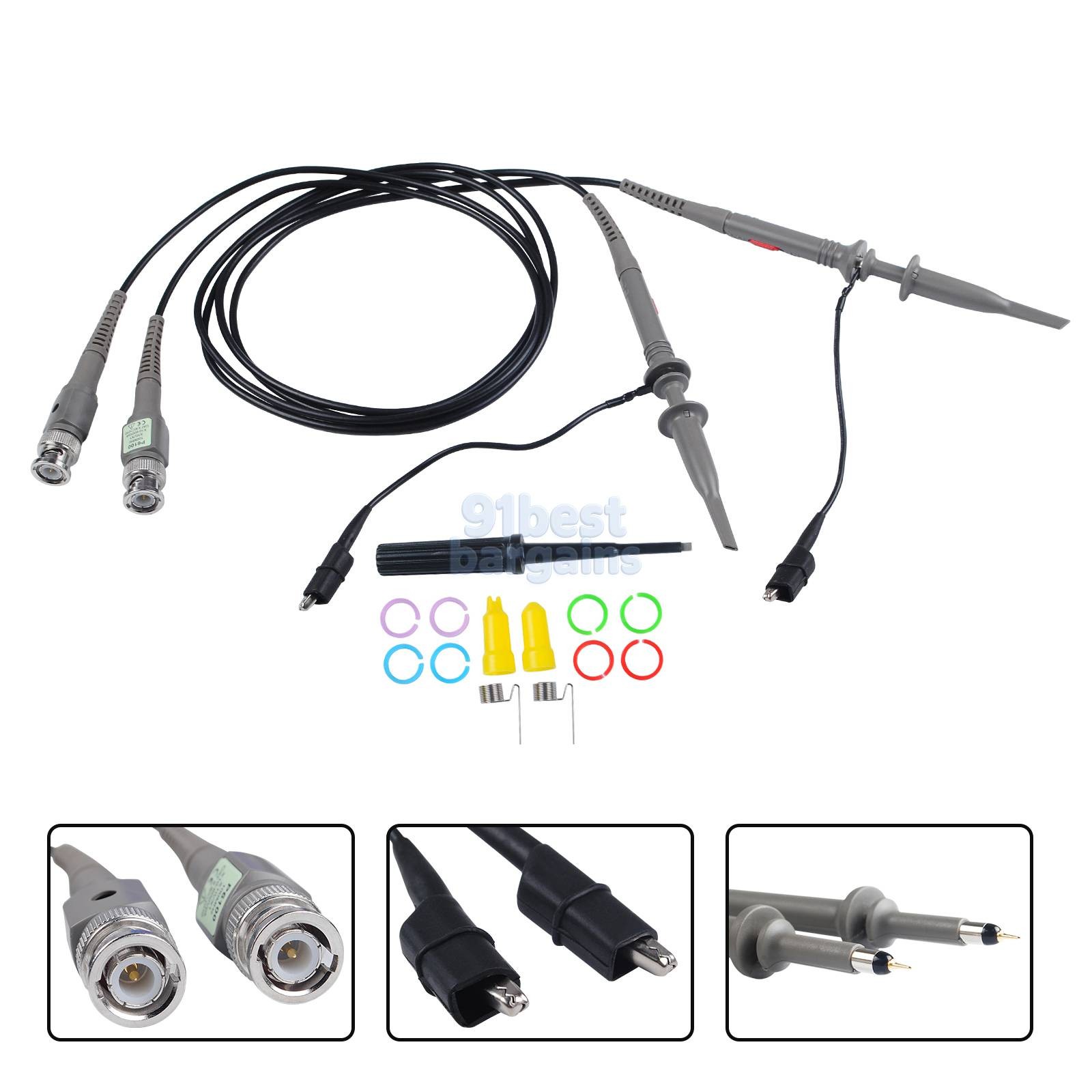 2pcs P6100 High Precision Oscilloscope Probe X1 X10 100Mhz with Accessory Kit