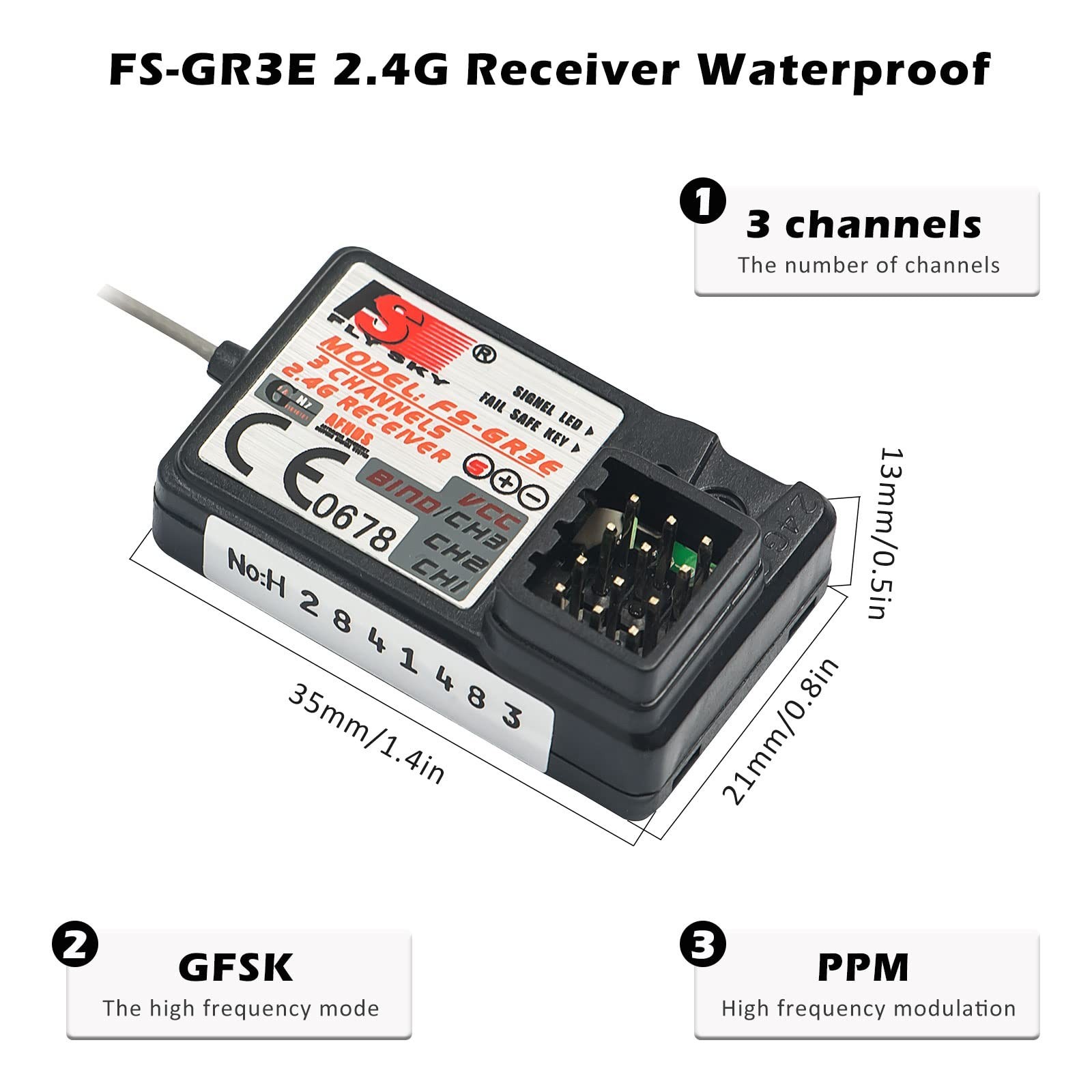 Flysky FS-GR3E Receiver AFHDS Long Range 3CH 2.4GHz Surface Receiver for FS-G...