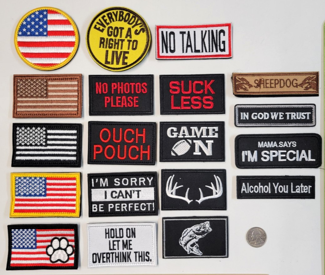 Military Tactical Morale Patch Lot 19 Mixed Hook Loop USA American Flags Paw