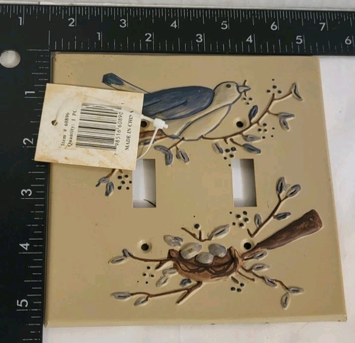 Vintage Tender Hearts Hand Painted Birds Metal Wall Light Switch Cover Plate
