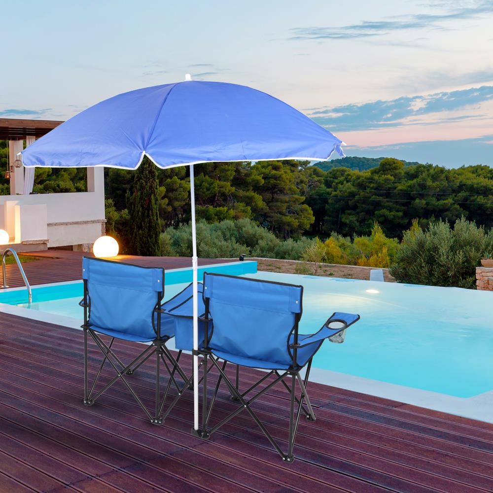 Picnic Double Folding Table Chair With Umbrella Table Cooler Fold Up Beach Chair