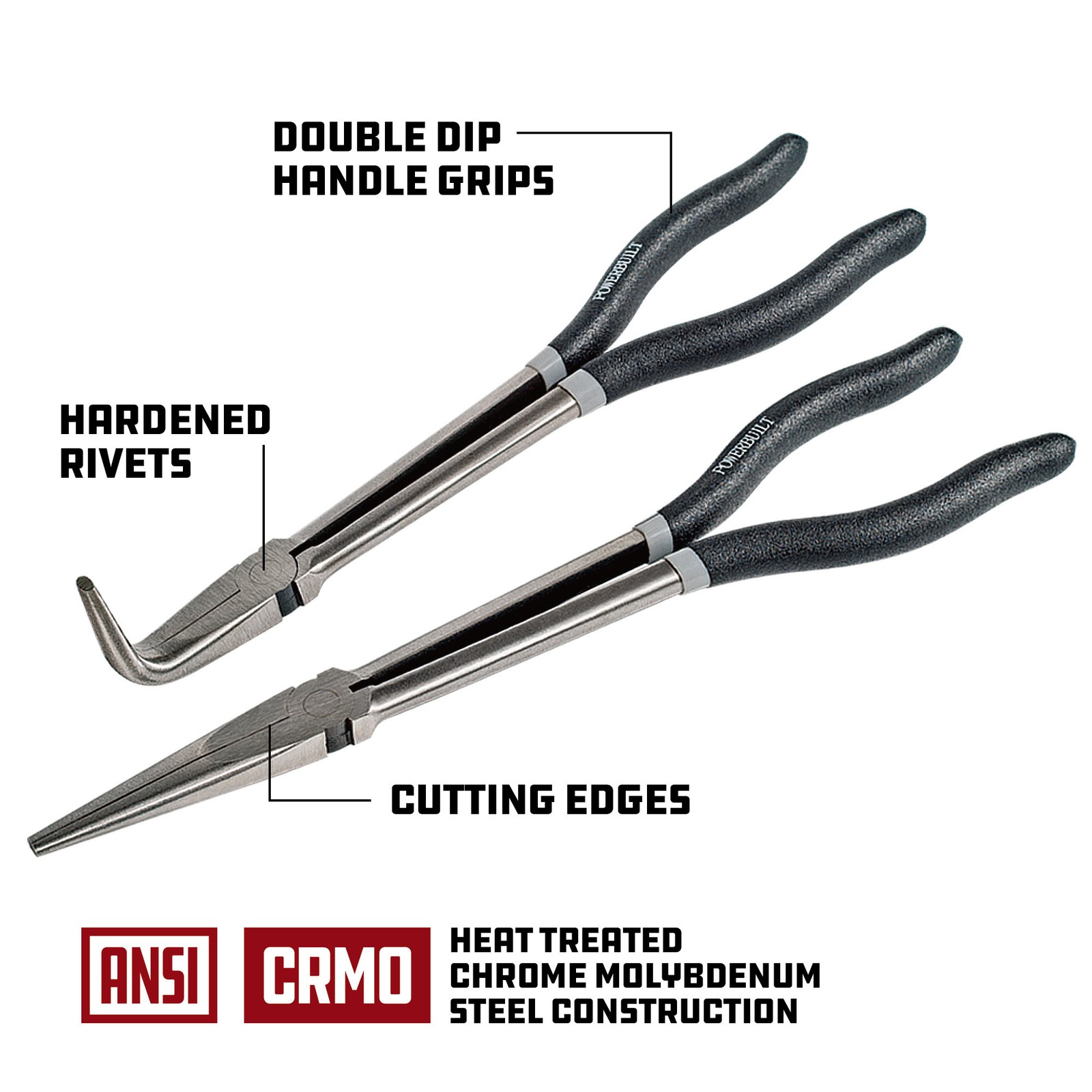 Powerbuilt 4 Piece Pro Tech Long Reach Pliers Set - 949024