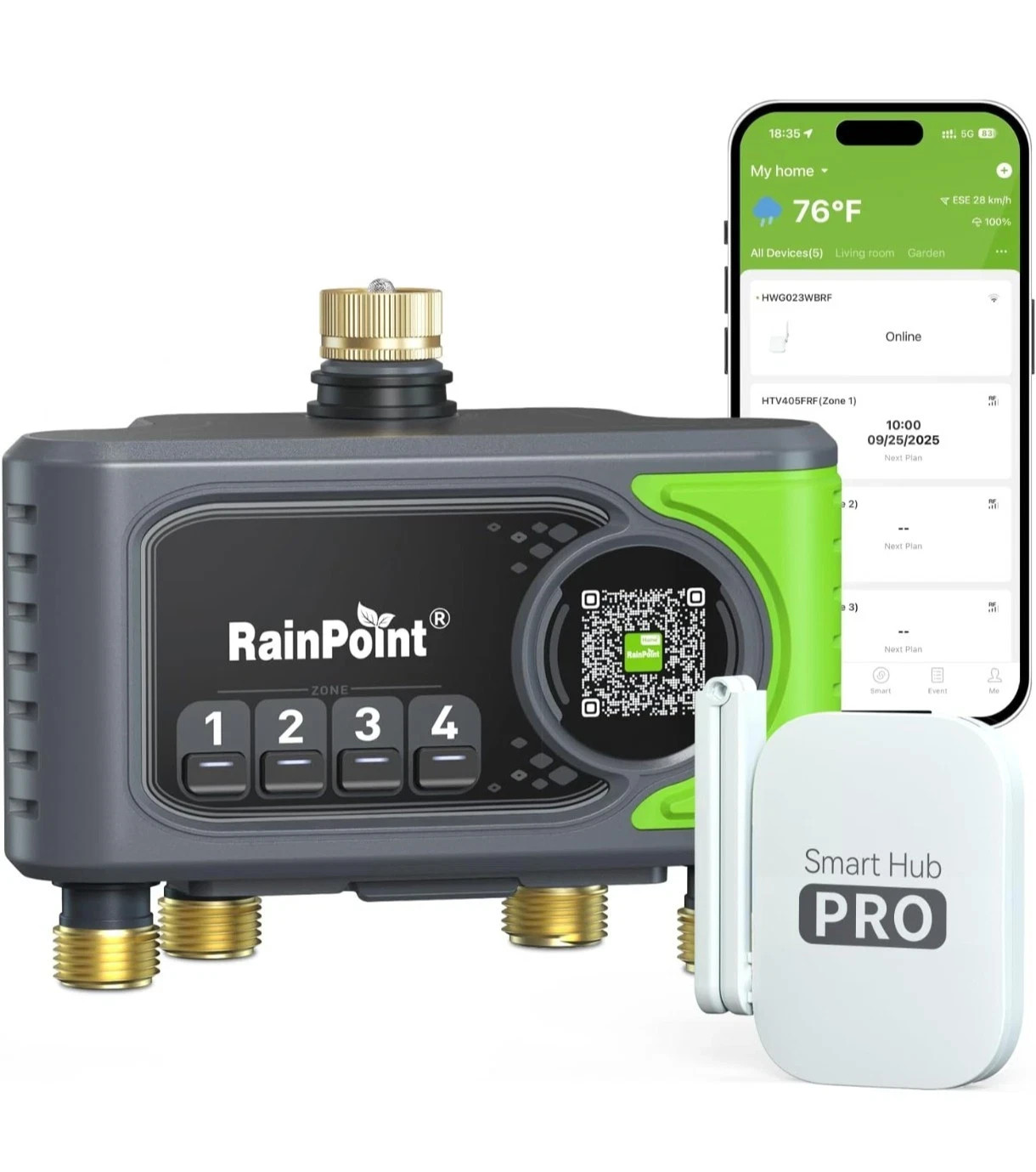 RAINPOINT 4-Zone WiFi Outdoor Smart Water Timer With Hub, APP/Voice Control Auto