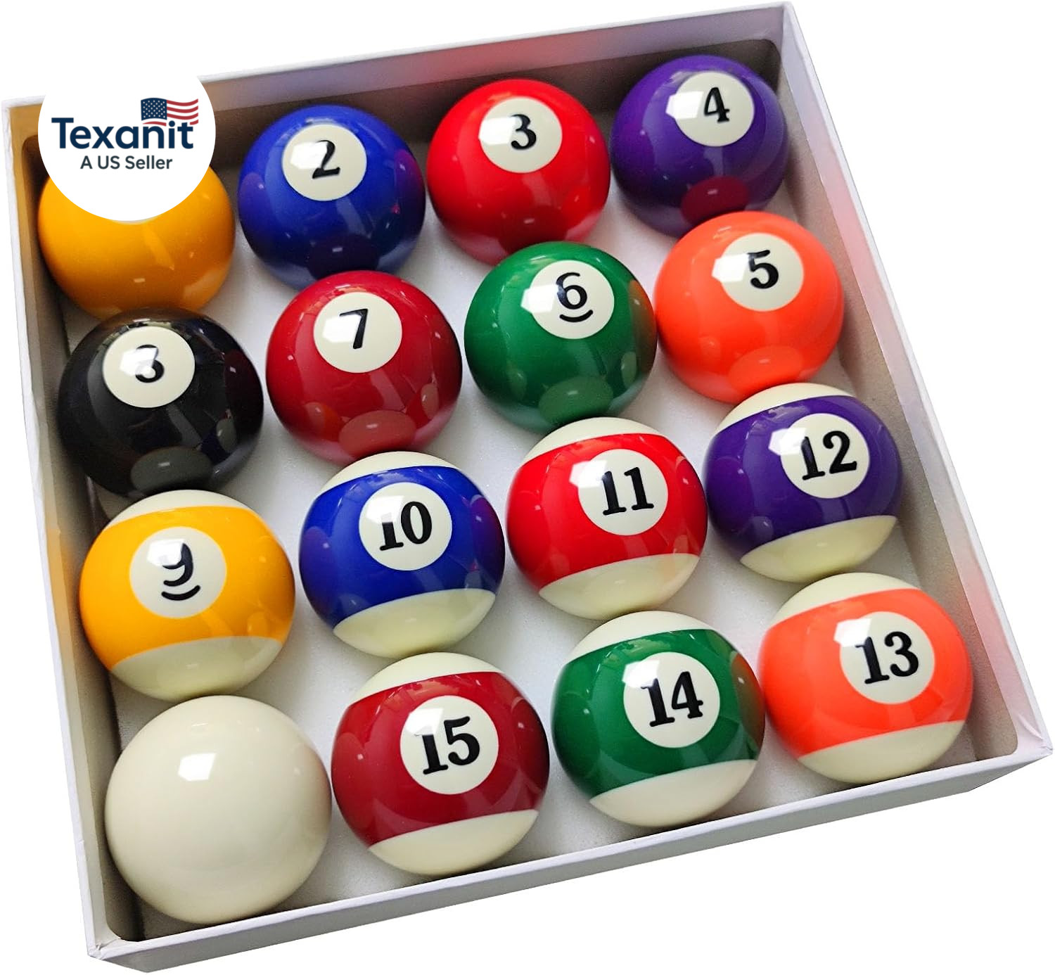 2-1/4" Pool Balls Billiard Set - 16 Resin Balls, Regulation Size & Weight, Compl