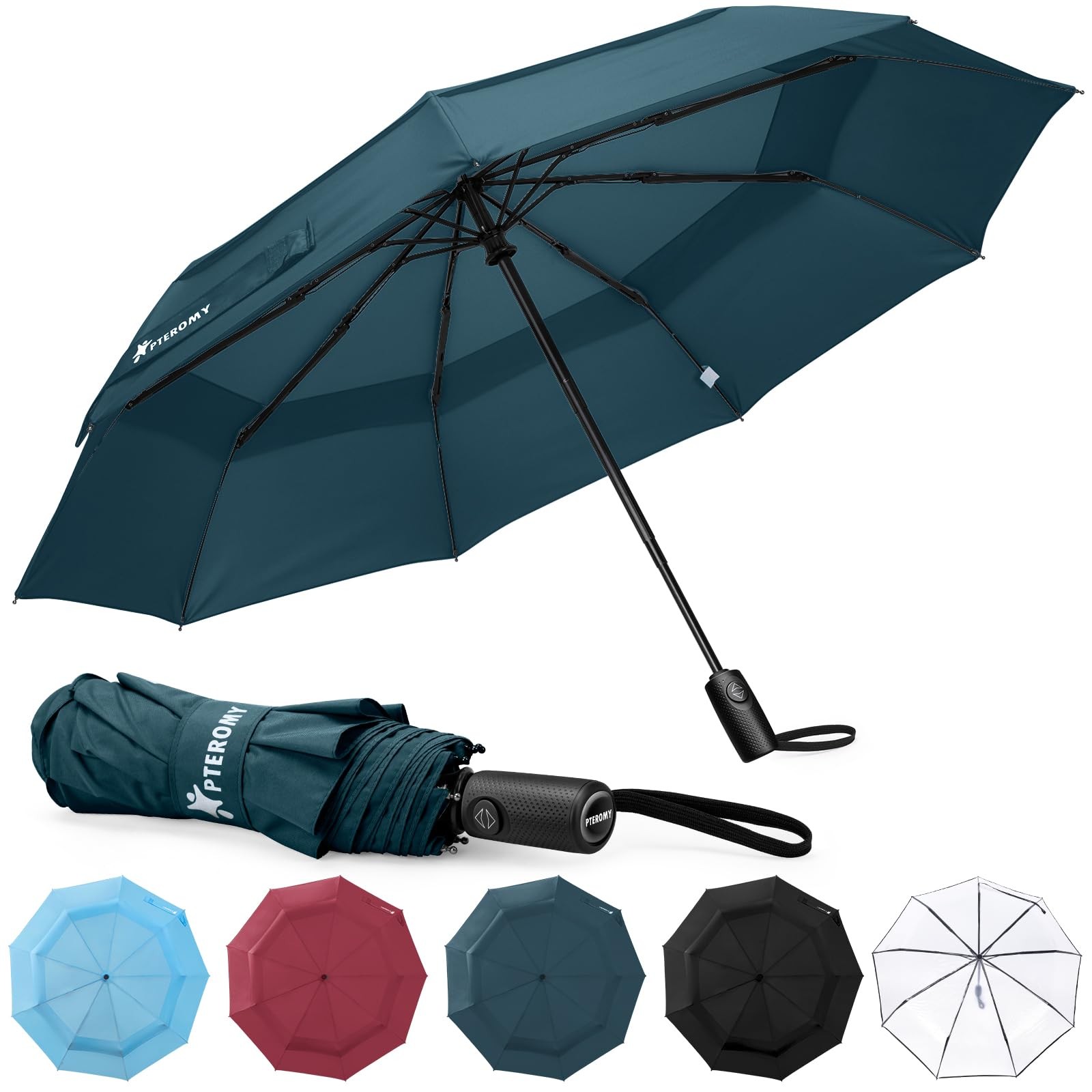 Windproof Compact Travel Umbrellas for Rain and Sun, Withstands 85MPH Winds A...