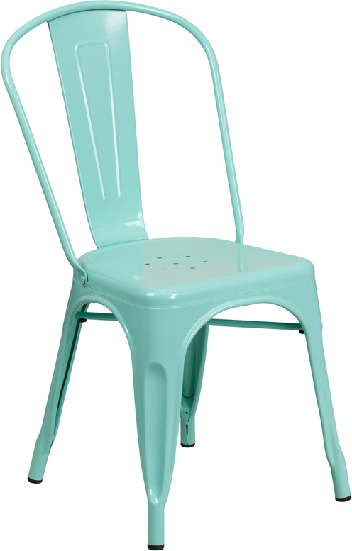 Industrial Style Mint Green Metal Restaurant Chair - Outdoor Cafe Bistro Chair