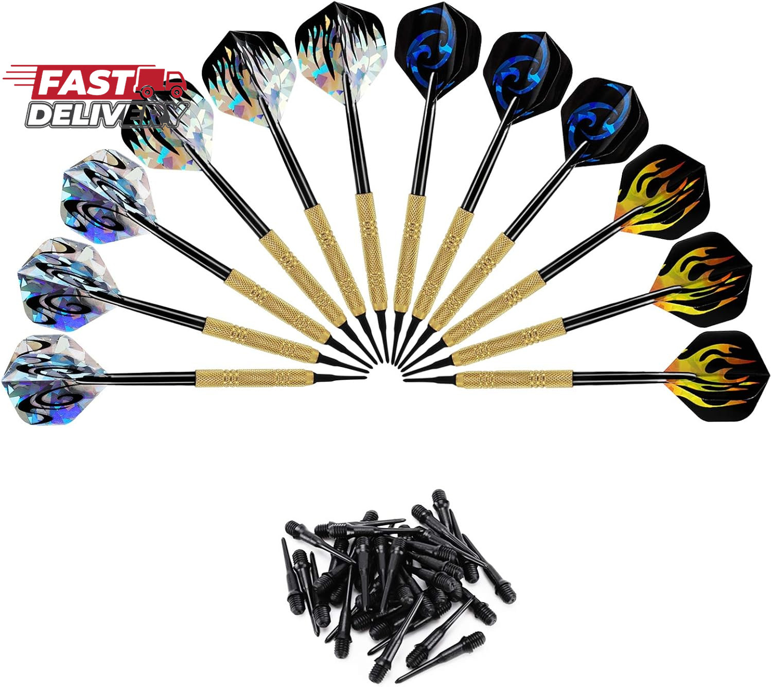 Accmor 12 Pcs Darts Plastic Tip, Soft Tip Darts Set, 14G Plastic Tipped Dart, At
