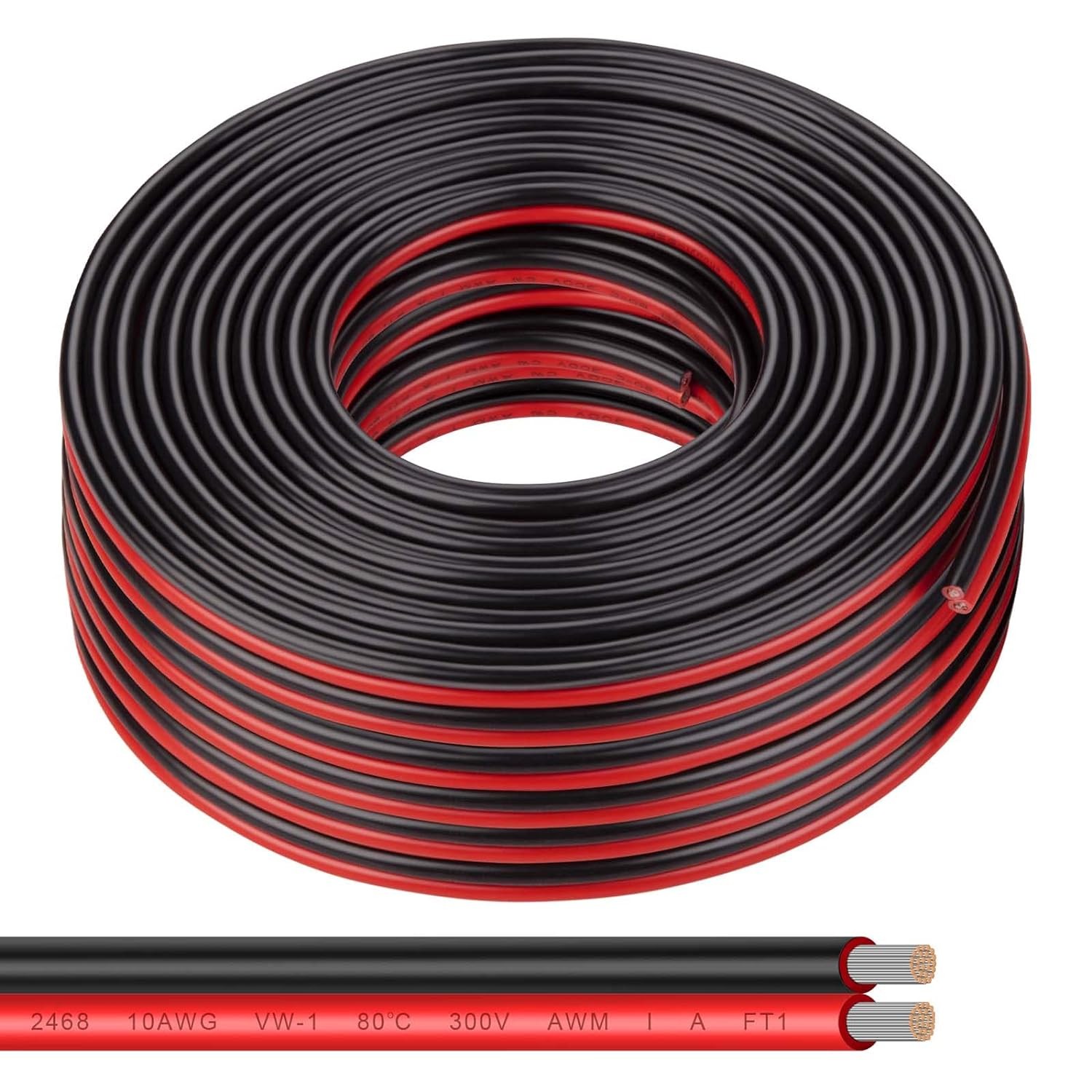 10 AWG 100FT Tinned Copper Wire 2-Conductor Stranded Low Voltage Electrical Wire
