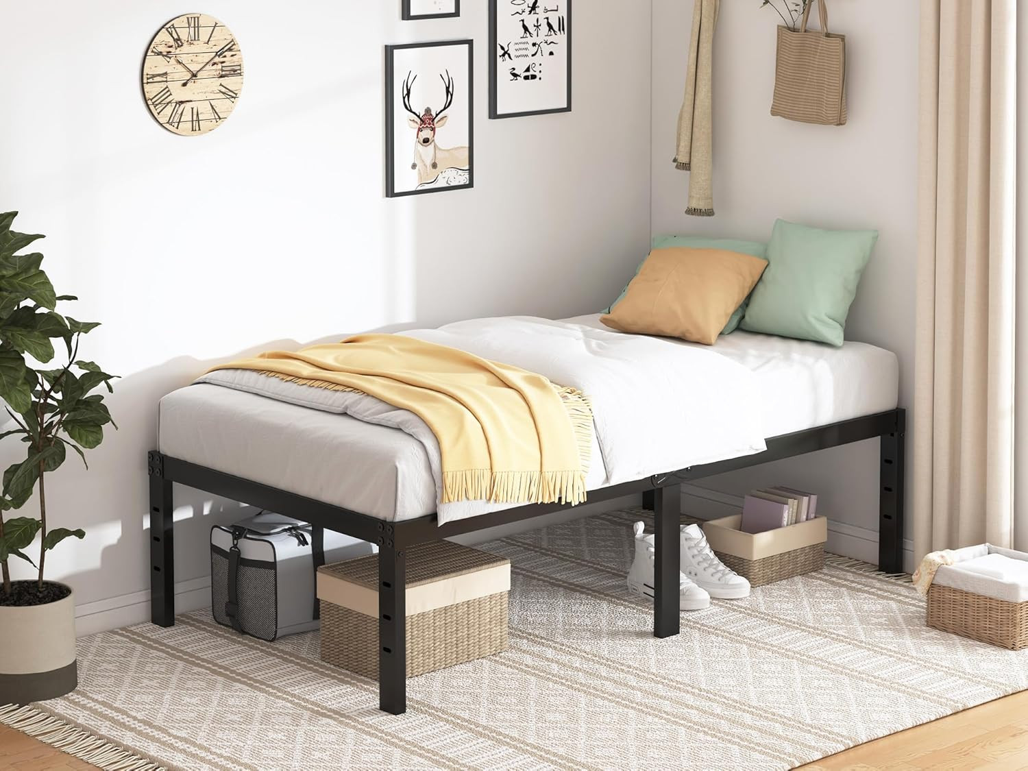 Twin Bed Frame - 18 in Sturdy Platform Bed Frame Twin Size, Heavy Duty Metal Bed