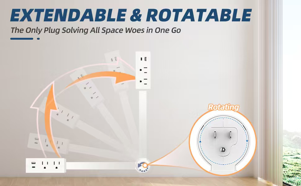 Electrical Outlet Expander Power Socket Rotating Sticks Sofas Nightstands Desk