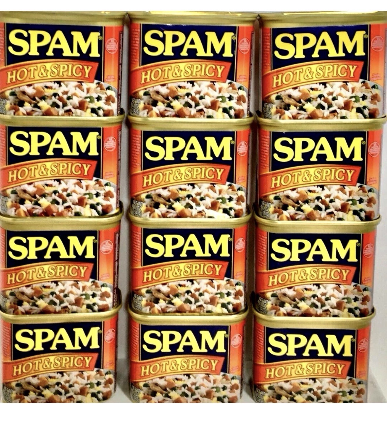Lot Of 12 Spam Hot & Spicy Luncheon Meat 12 oz ( Pack of 12 )~10/2027