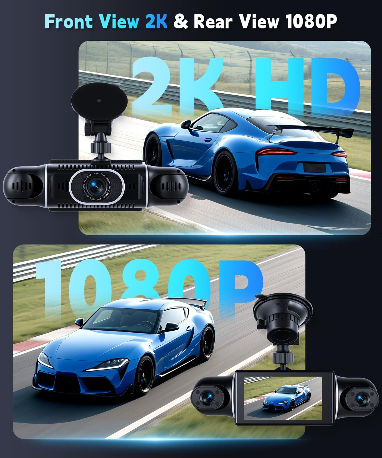 360° View 4 Channel Dash Cam 2K+1080P Front and Rear Inside, Left Right,WiFi ...
