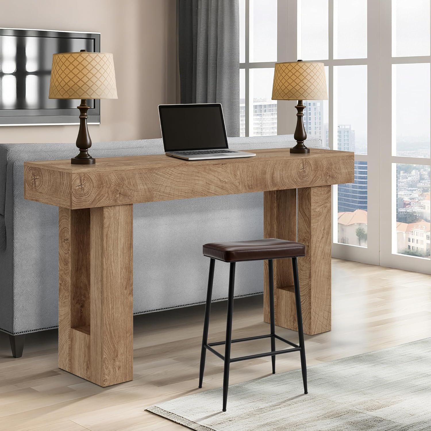 63 Inches Long Console Table, Wooden Entry Table for Entryway, Rustic Sofa Table