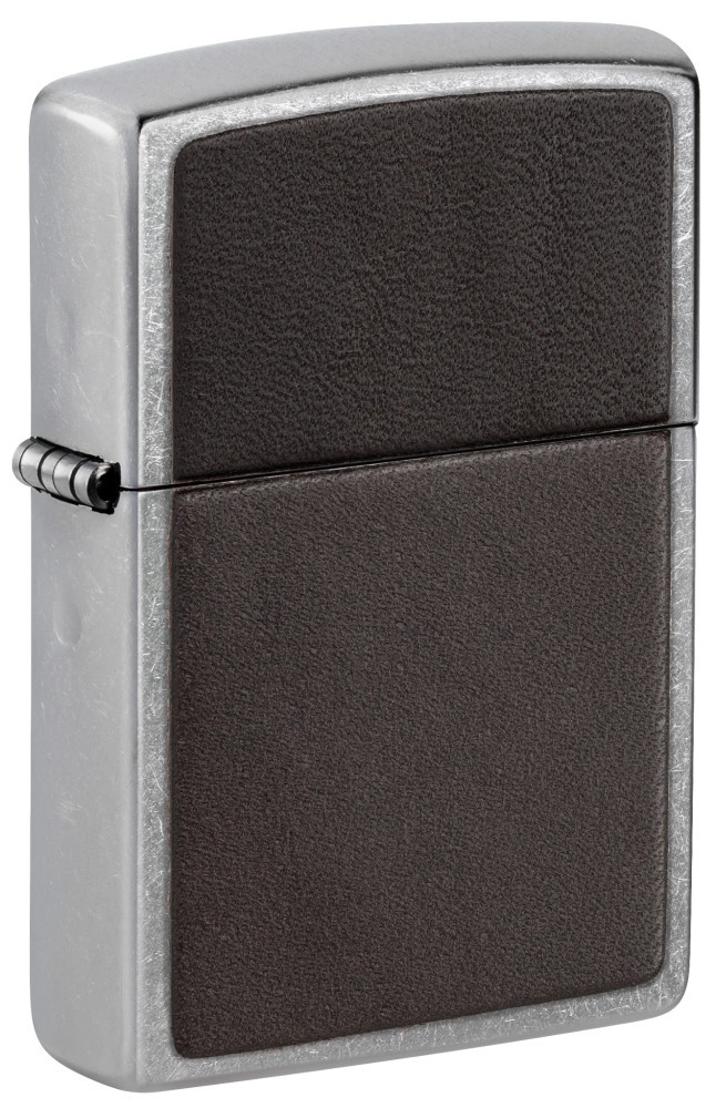 Zippo Brown Leather Emblem Street Chrome Windproof Pocket Lighter, 46782