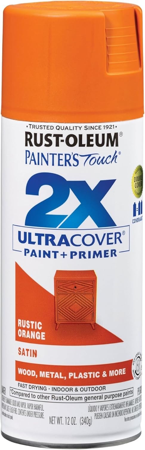 Rust Oleum Painter's Touch 2X Satin Fire Orange Paint 12 Ounce Spray Can