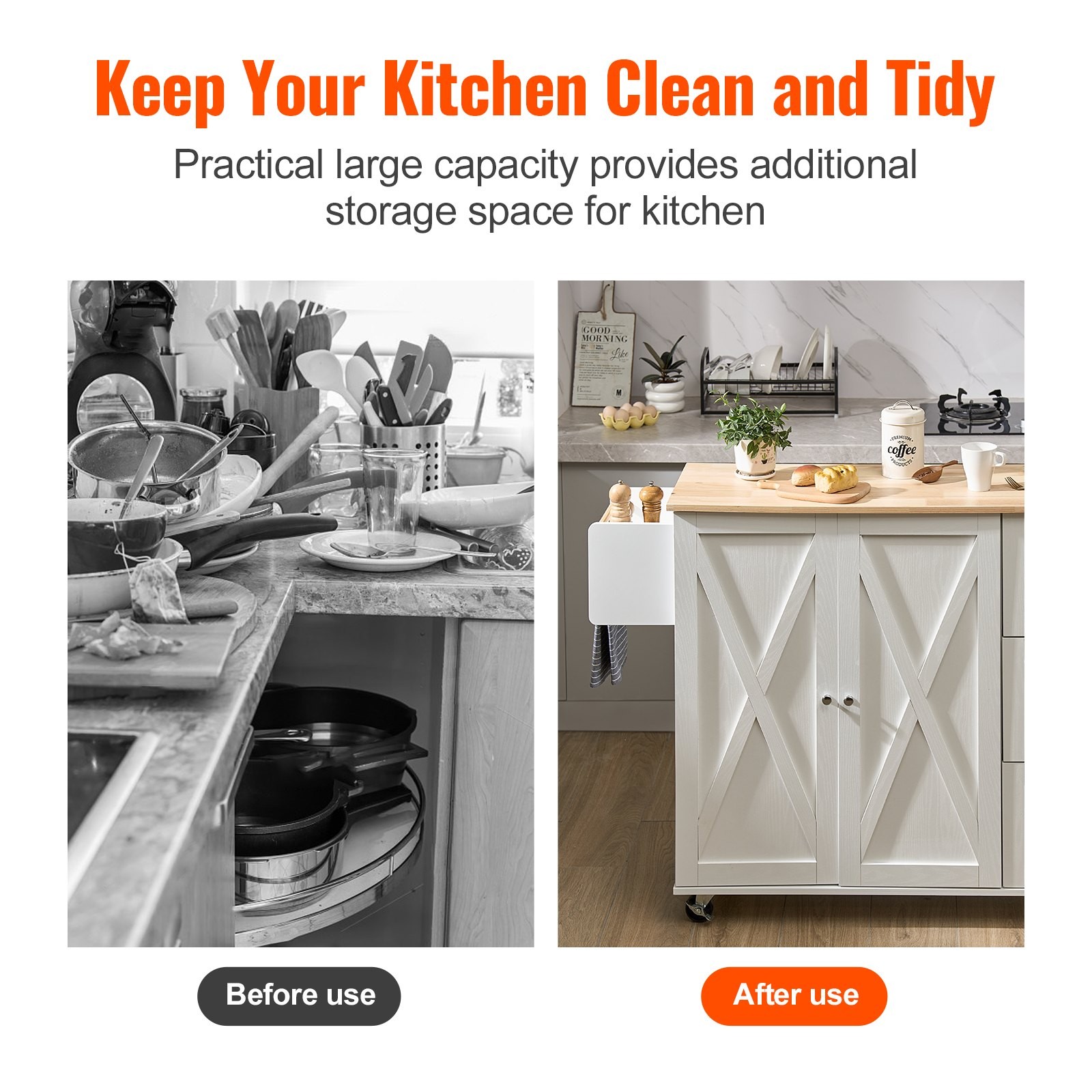 Kitchen Island Cart With Solid Wood Top,Mobile Carts With Storage Cabinet