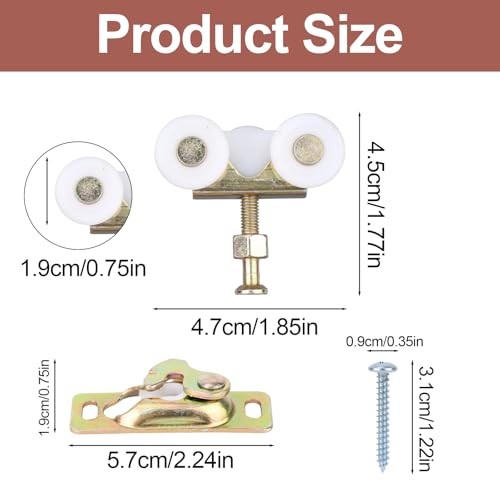 2pcs 3/4" Sliding Door Wheels Replacement Kit, Pocket Door Rollers Gold