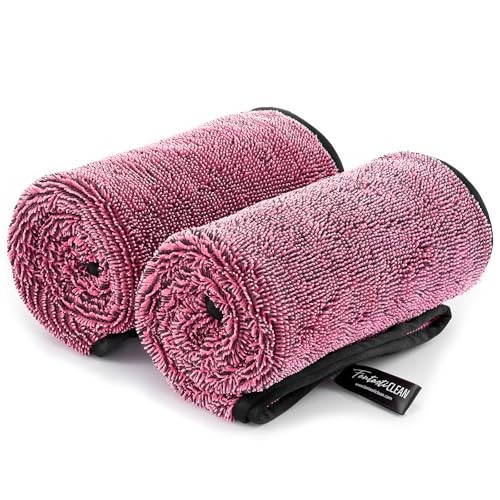 Large Car Drying Towels- 2 Pack, 32‘’ by 24'' - Premium Microfiber Pink