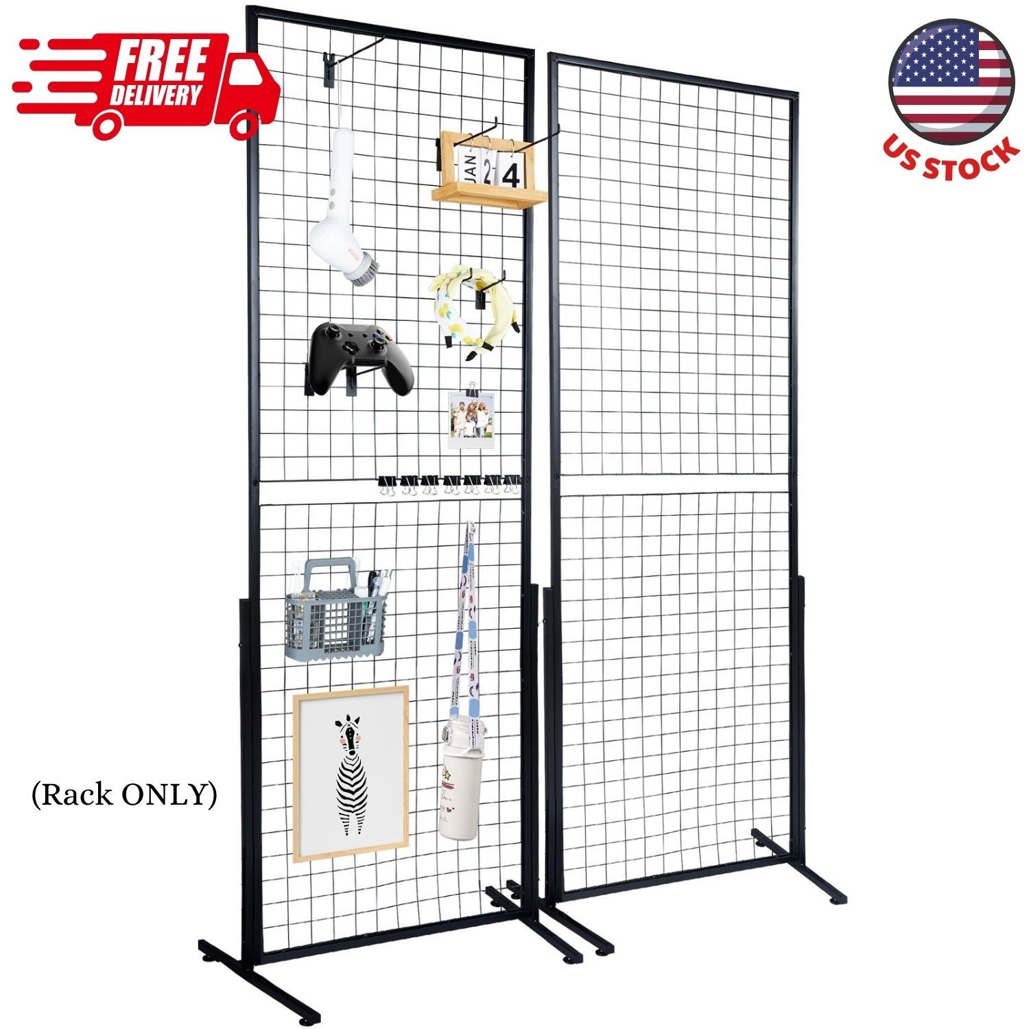 2' x 5.6' Grid Wall Panels Tower, 2 Packs Wire Gridwall Display Racks w/ T-Base