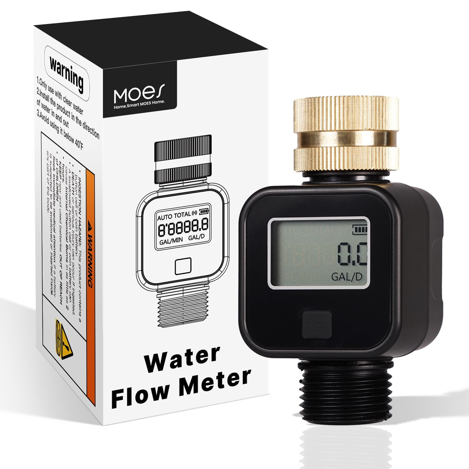 MOES Water Flow Meter with Brass Inlet Metal Thread, Measure Gallon/Liter