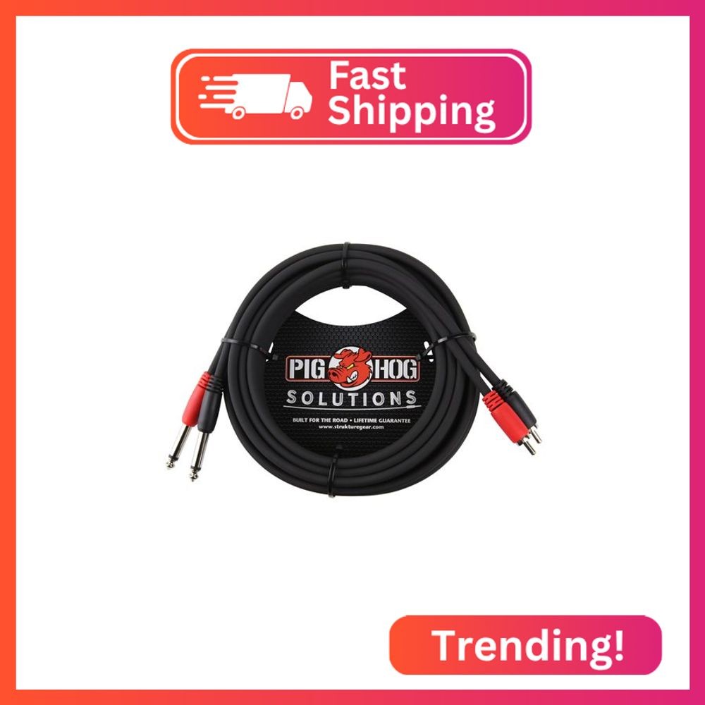 Pig Hog PD-R1415 Dual RCA (Male) to Dual 1/4" Mono (Male) Cable, 15 Feet
