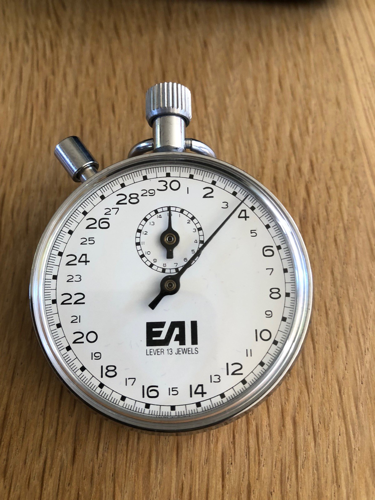 Vintage EAI 13 Jewel Stopwatch w/ Box EUC Tested Timer BI