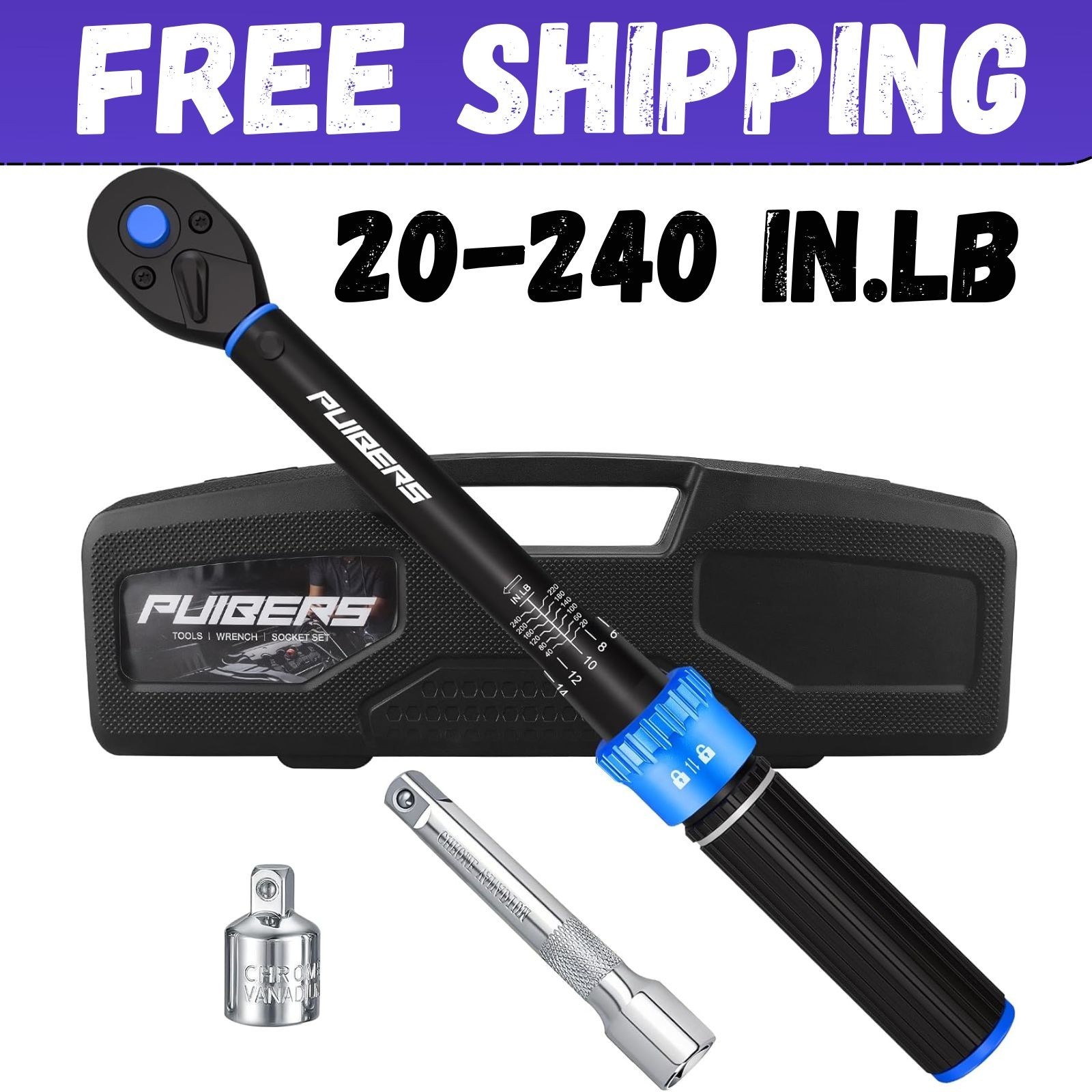 3/8 Drive Inch Pound Torque Wrench 20 240 In.Lb ±3% Accuracy Dual Direction NEW