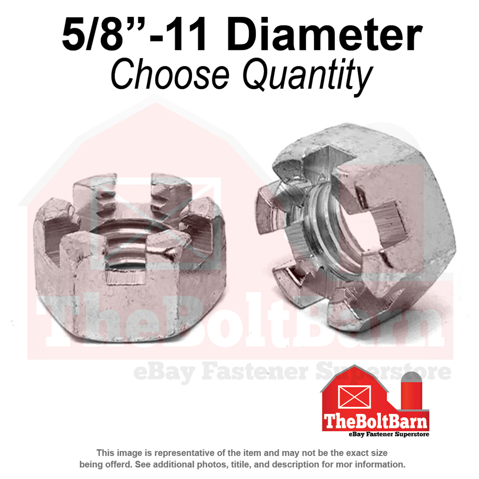 5/8"-11 Low Carbon Steel Slotted Hex Nuts Plain Coarse Thread (Pick Quantity)