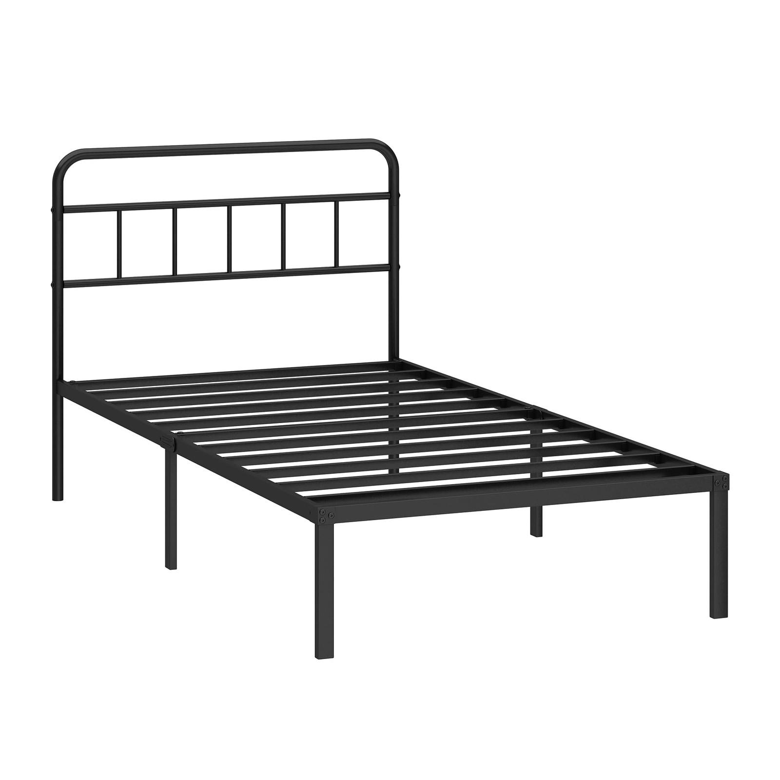 Twin Size Metal Bed Frame with Headboard, Platform Base, Black