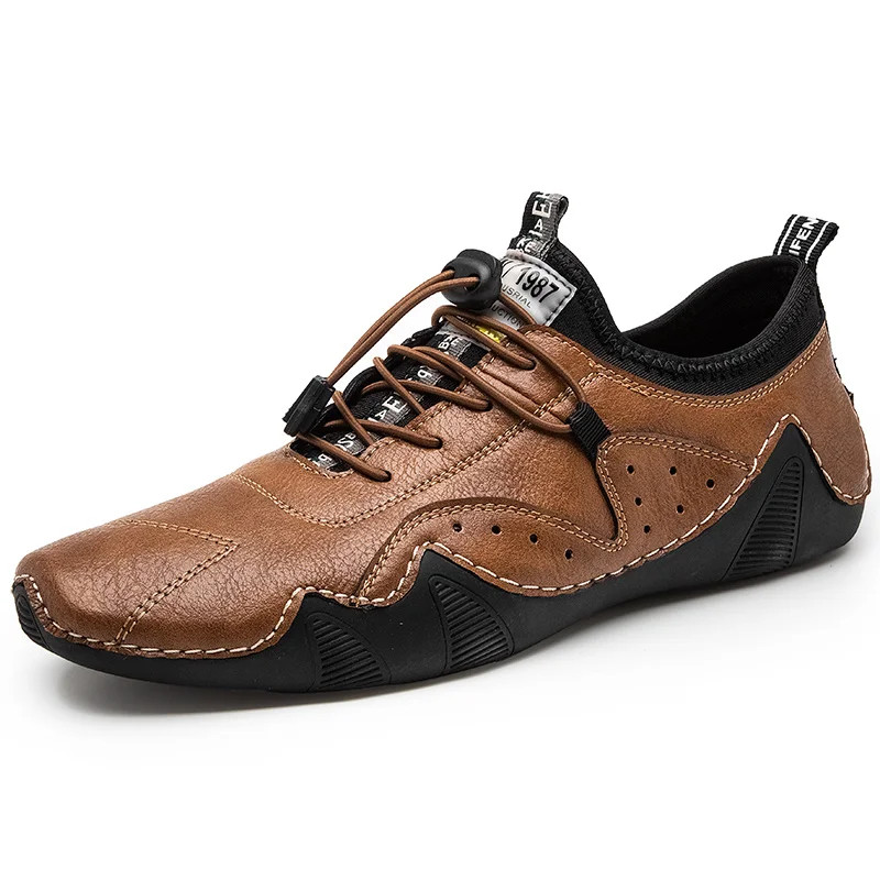 Genuine Leather Outdoor Walk Shoes Comfortable Slip on Fashion Men Casual Shoes