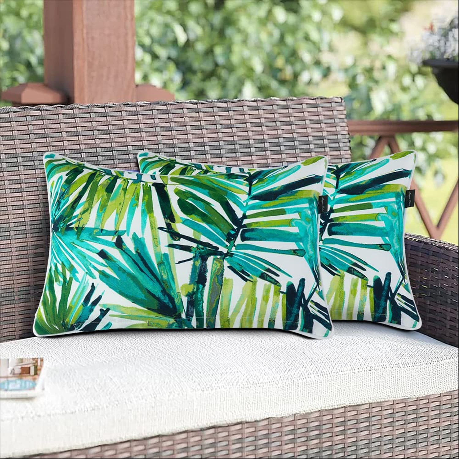 Magpie Fabrics Set of 2 Lumbar Throw Pillow with Insert 12x20 Inch, Outdoor R...