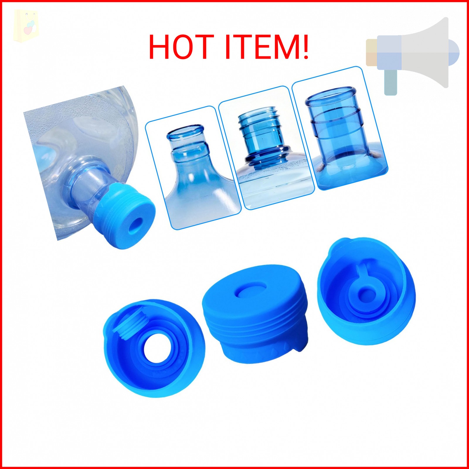 3 Pack 3 and 5 Gallon Water Jug Cap, Upgrade Silicone Reusable Replacement Caps,