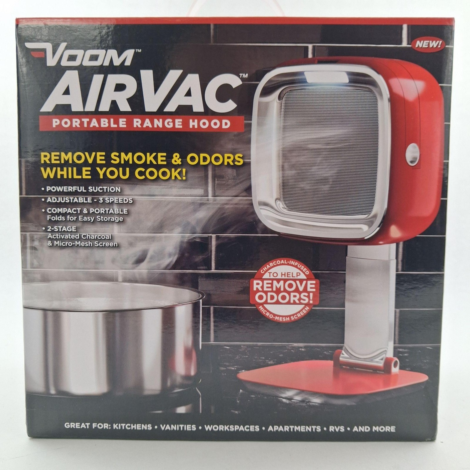 Voom AirVac Portable Range Hood Red Kitchen Smoke Odor Silvercrest SMWC 700 A4