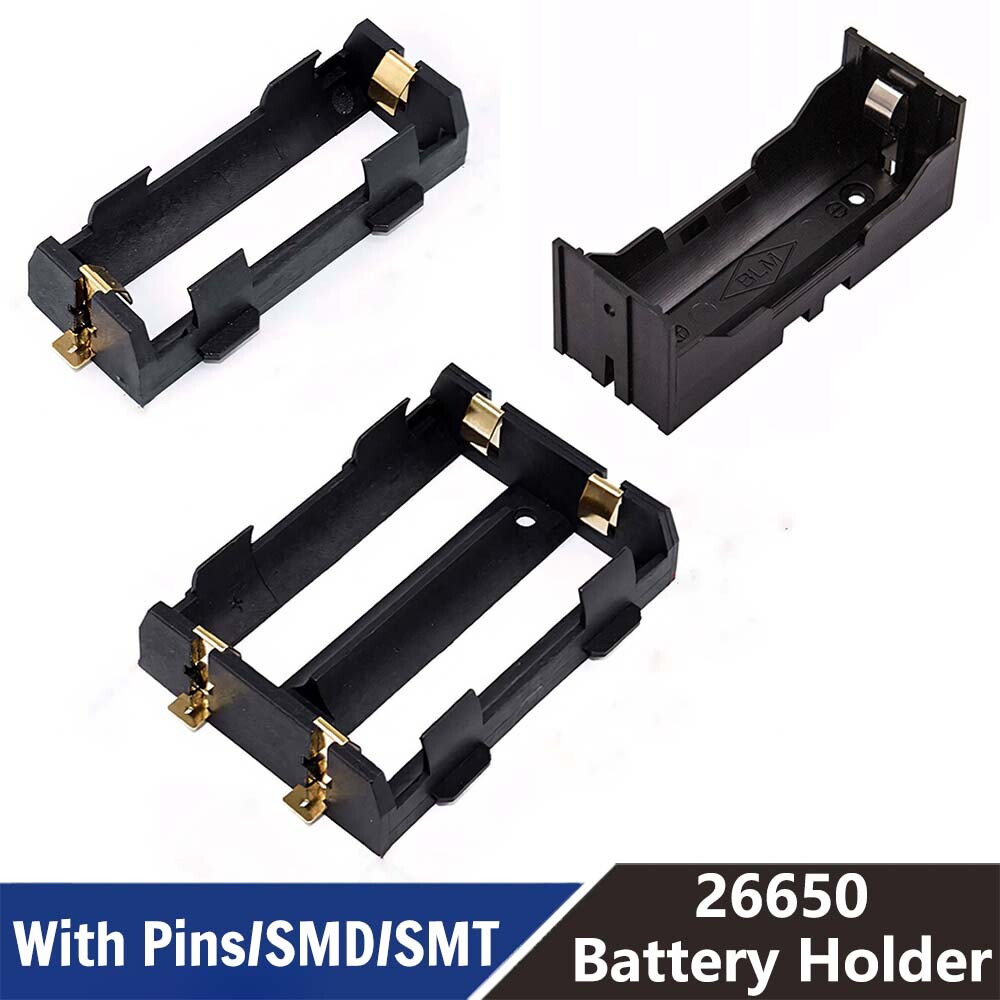 1 2 x 26650 Battery Holder Lithium Battery Case Open With Pin /SMD/SMT Black