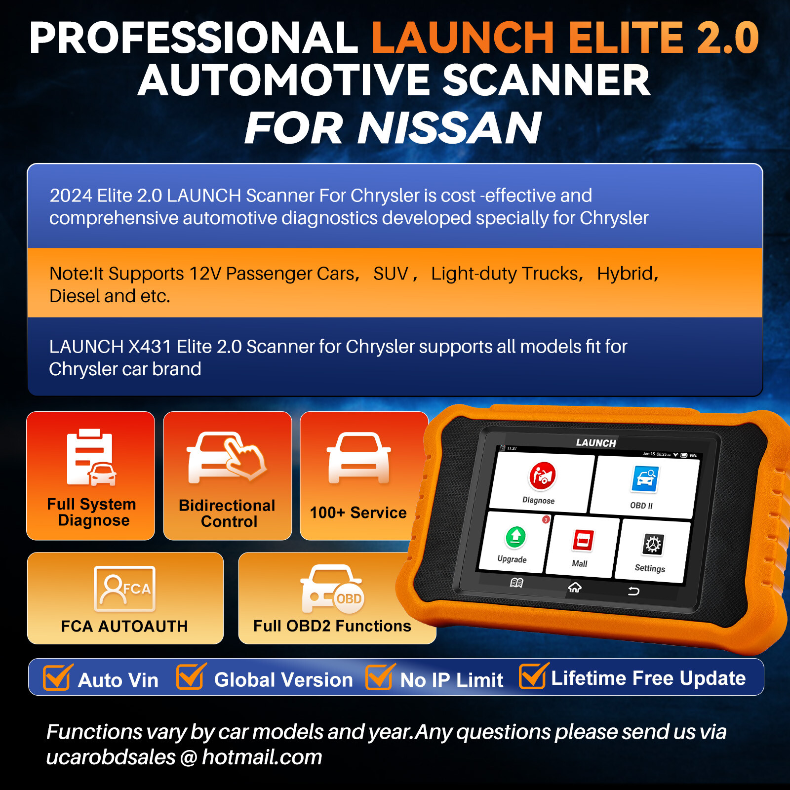 LAUNCH Creader Elite 2.0 for Nissan OBD2 Car Diagnostic Tool Scanner Key Coding