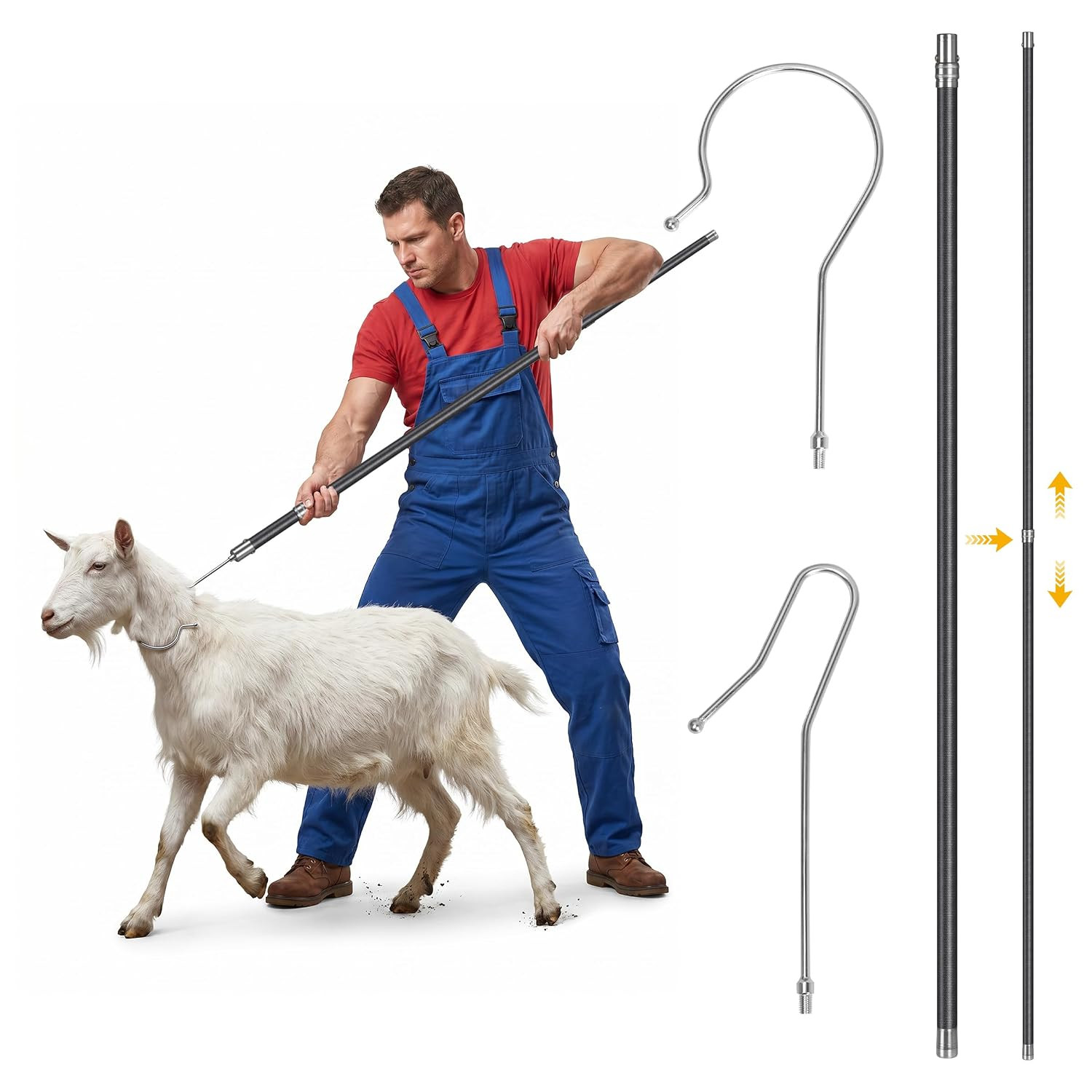 Sheep Catcher Hook - 45" Leg & Neck Goat Grabber Crook with Lightweight Carbon S