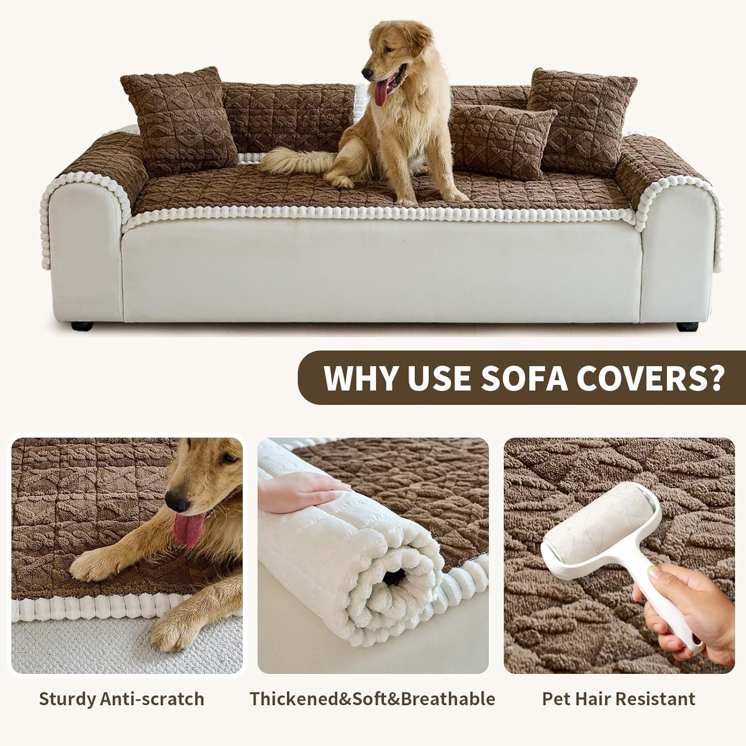 Fuzzy Couch Cover Dogs Washable Non Slip Couch Covers 3 Cushion Sofa Pet