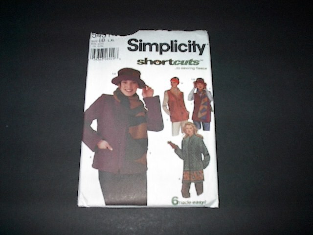 Simplicity Pattern 5431 Misses' Jacket in Two Lengths, Vest, Scarf, Hat  L, XL U