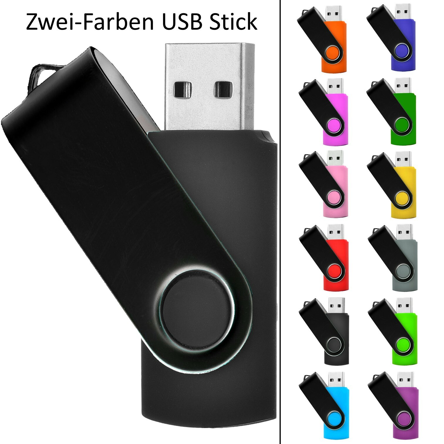 Two-tone USB STICK SWIVEL BLACK + black strap plus second colour to go with it