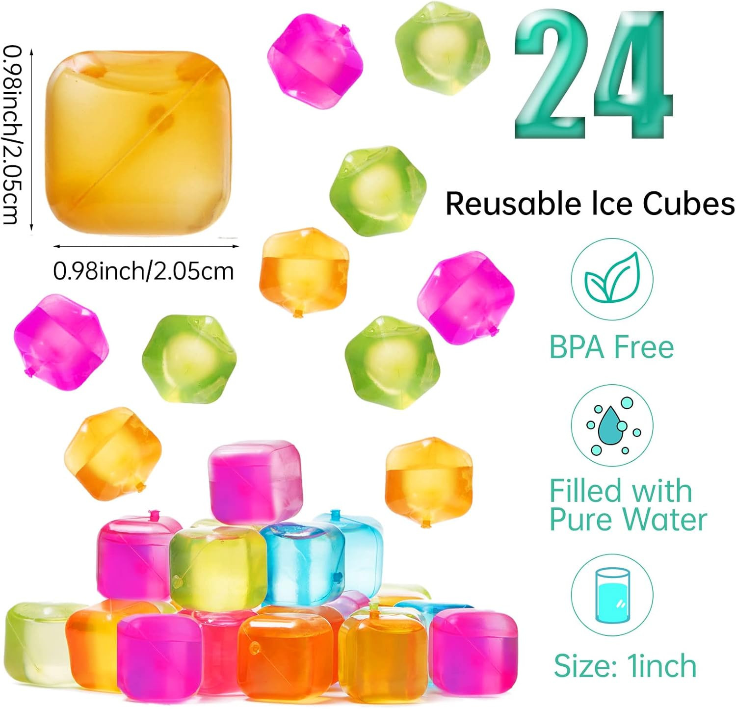 60Pcs Reusable Ice Cubes - Colorful Plastic, Non-Diluting Square Cubes for Drink