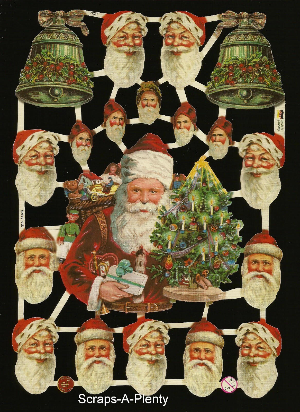 German Embossed Style Scrap Die Cut Relief - Christmas Santa  WOW   EF7220